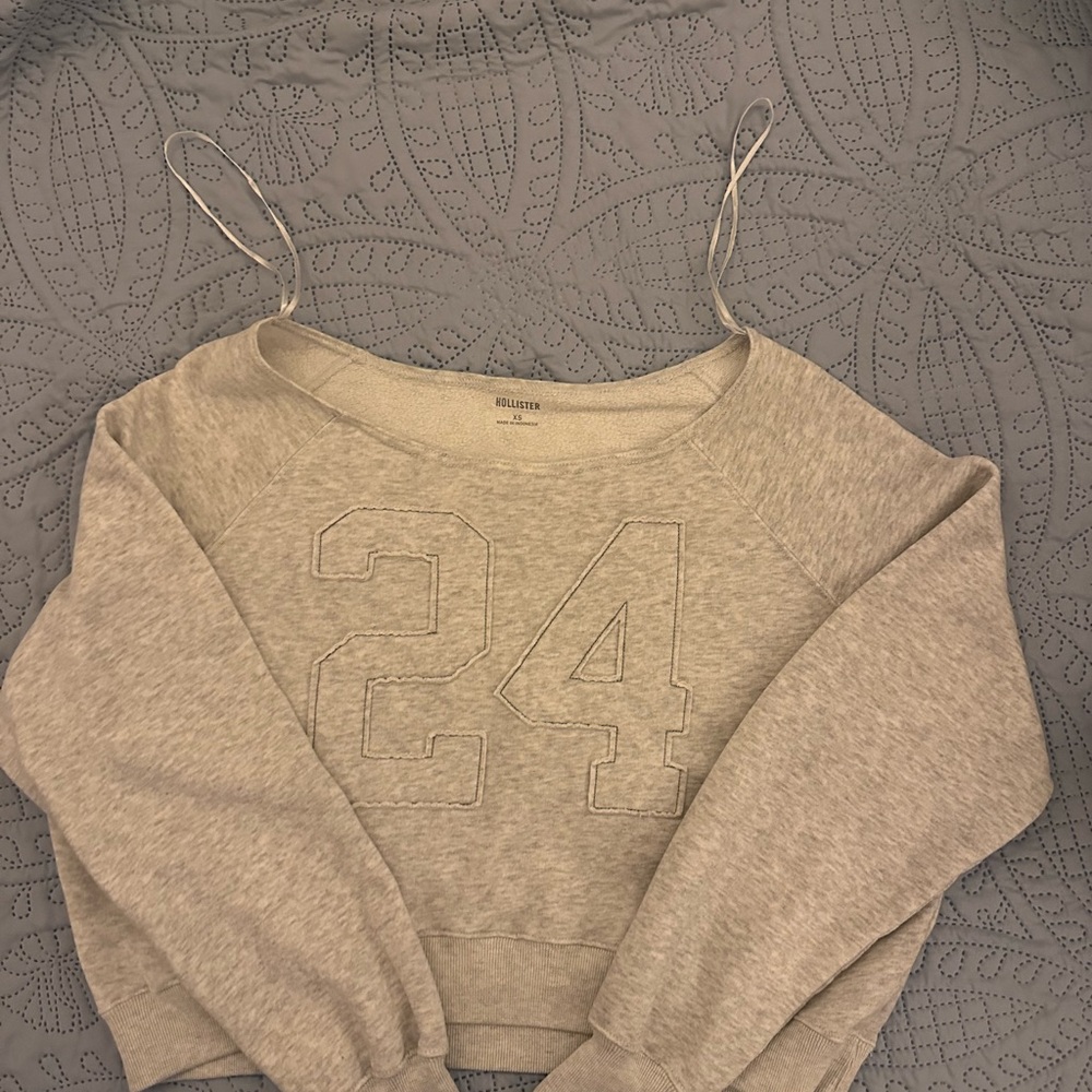 Hollister Light Gray Off-the-Shoulder Sweater